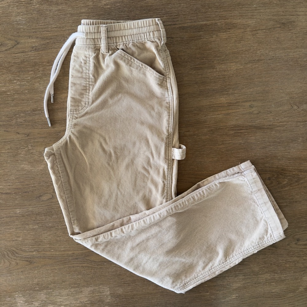 BDG Corduroy Carpenter Elastic Waist Skateboard Y2K Pants-Light Tan-Sze M-32x29"